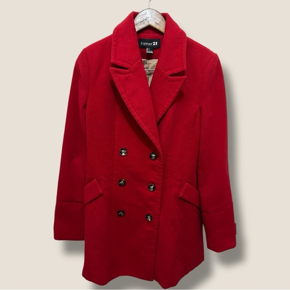 100 Forever 21 | EUC Red Double-Breasted Wool Blend Coat (Size L) - Picture 5 of 12